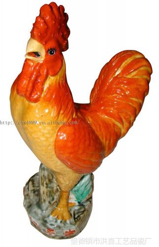 景德镇陶瓷 雕塑瓷工艺品 动物 彩公鸡 手工制作